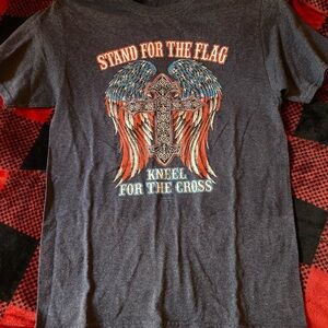 Jerzees T-Shirt with Patriotic Winged Cross Design - Dark Blue